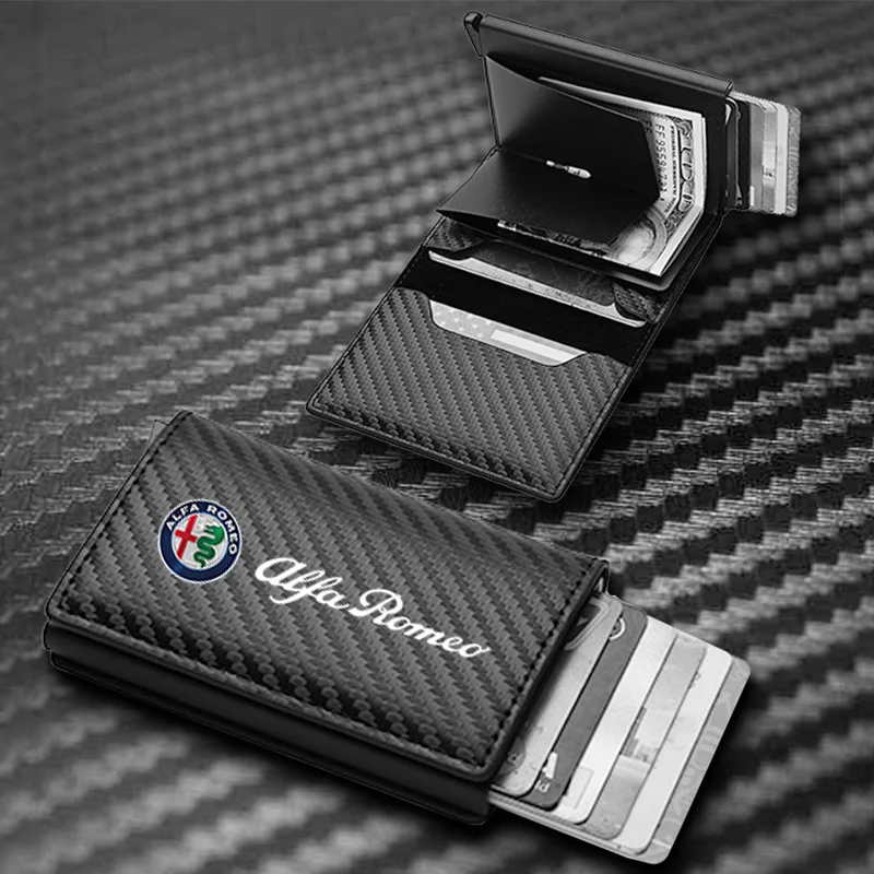 Carbon Fiber Leather Rfid Card Holder Pocket Men Wallets Money Bag For Alfa Romeo Giulia Stelvio Giulietta 156 159 147 Mito Bre