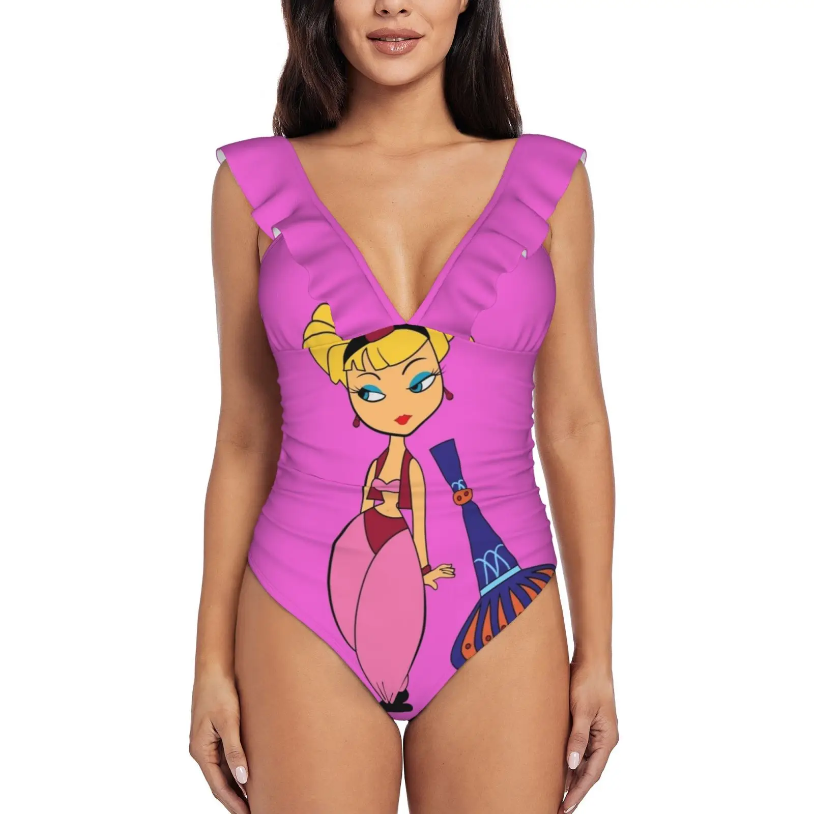 

I Dream Of Jeannie Women Ruffle One Piece Swimsuit Sexy Bodysuit Monokini Swimwear Bathing Suit Dream Jeannie Tv Series Fantasy