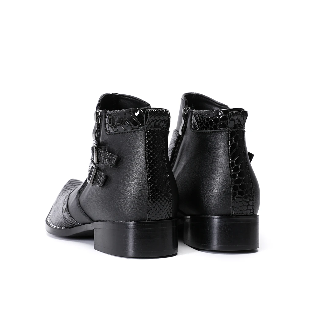 fashion rivets pointed toe men genuine leather motorcycle ankle boot large size night club party dress boots male business shoes view 4