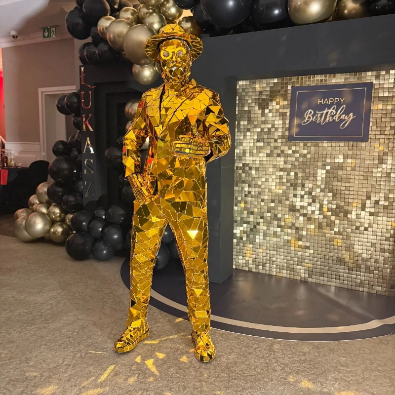 Zilver Goud Spiegel Robot Pak Stadium Laser Dans Kostuum Party Show Cool Machine Kleding Gogo Cabaret Dans Mannen Cosplay Suits