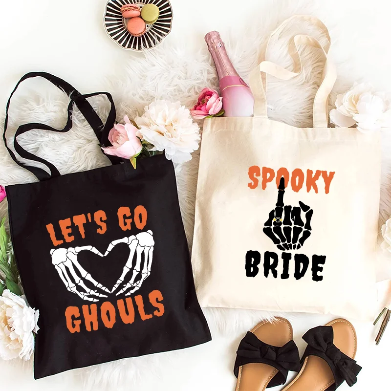 Spooky Halloween Bachelorette Party Handbag Girls Wedding Shopping Bags Skeleton Graphic Tote Bag Team Bride EVJF Shoulder Bag