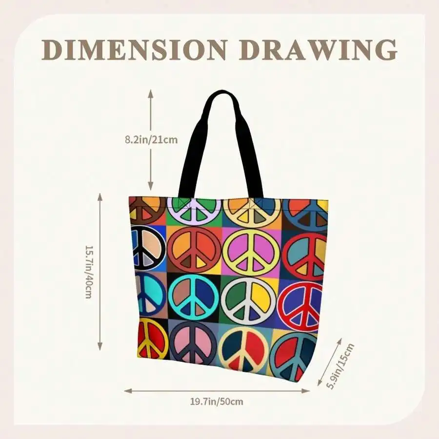 

Colorful Peace Sign Tote Bag Retro Hippie Style Unisex Shopping Bag