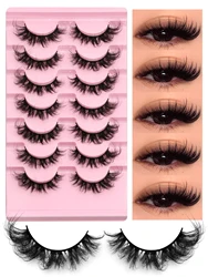 GROINNEYA Fluffy False Eyelashes 5/7 Pairs Cat Eye Lashes 3D Faux Mink Lashes Soft Natural Full Lashes Makeup Eyelash Extensions