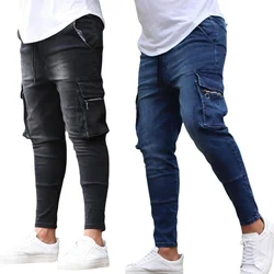 Pantalones vaqueros elásticos ajustados para hombre, pantalones Cargo con múltiples bolsillos, moda informal, trabajo de calle, Hip Hop, nuevo