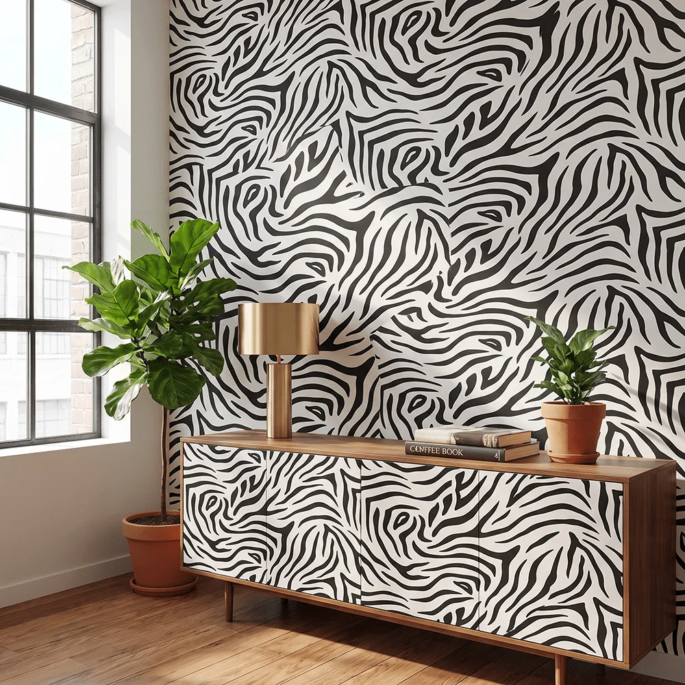 Classic Black White Zebra Print Peel & Stick Contact Paper Waterproof Self Adhesive Wallpaper Bathroom Wall Decor