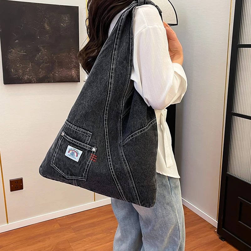 Women Lage Capacity Tote bag Simple Solid Female Shopper Shoulder Bag Casual Denim Canvas Messenger Bags For Fashion Handbags 가방