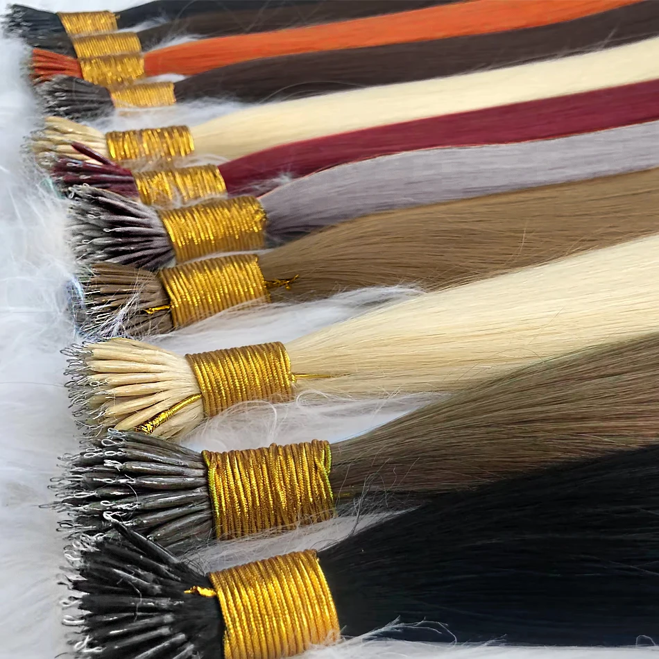 ストレートナノリング本物の人間の自然なヘアエクステンションレミーマイクロビーズリングヘアエクステンションハイライト 30 インチ 100% 人毛