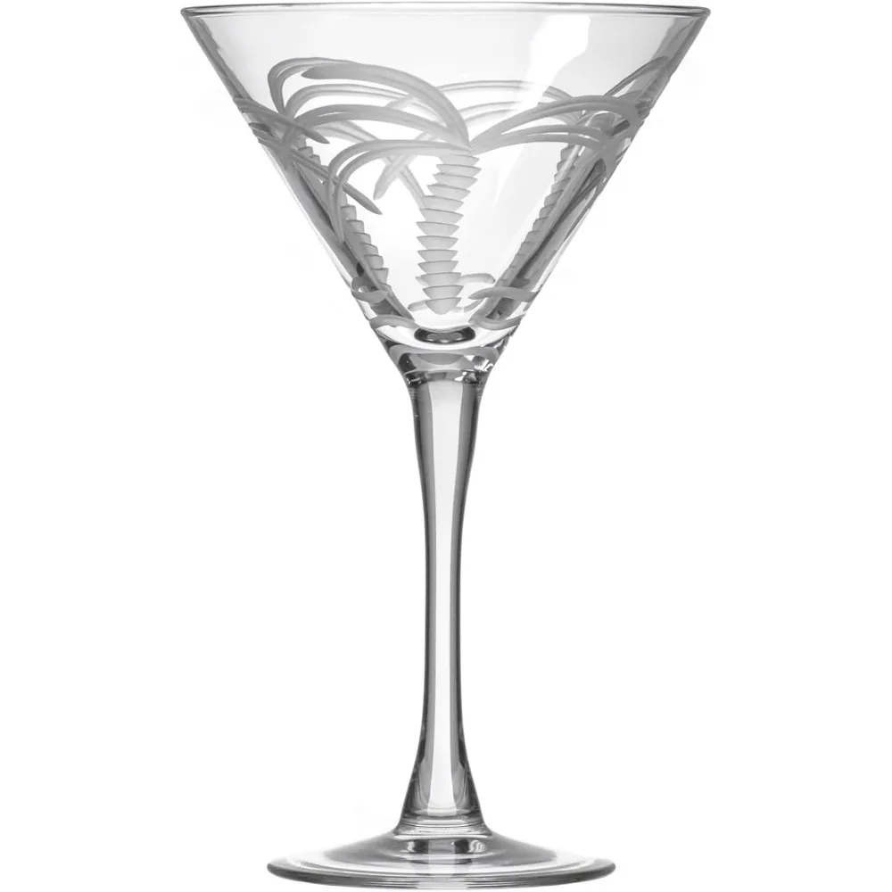 Palm Tree Martini Glass Set of 2 Stemmed 10 oz Engraved Cocktail Glasses Lead-Free USA