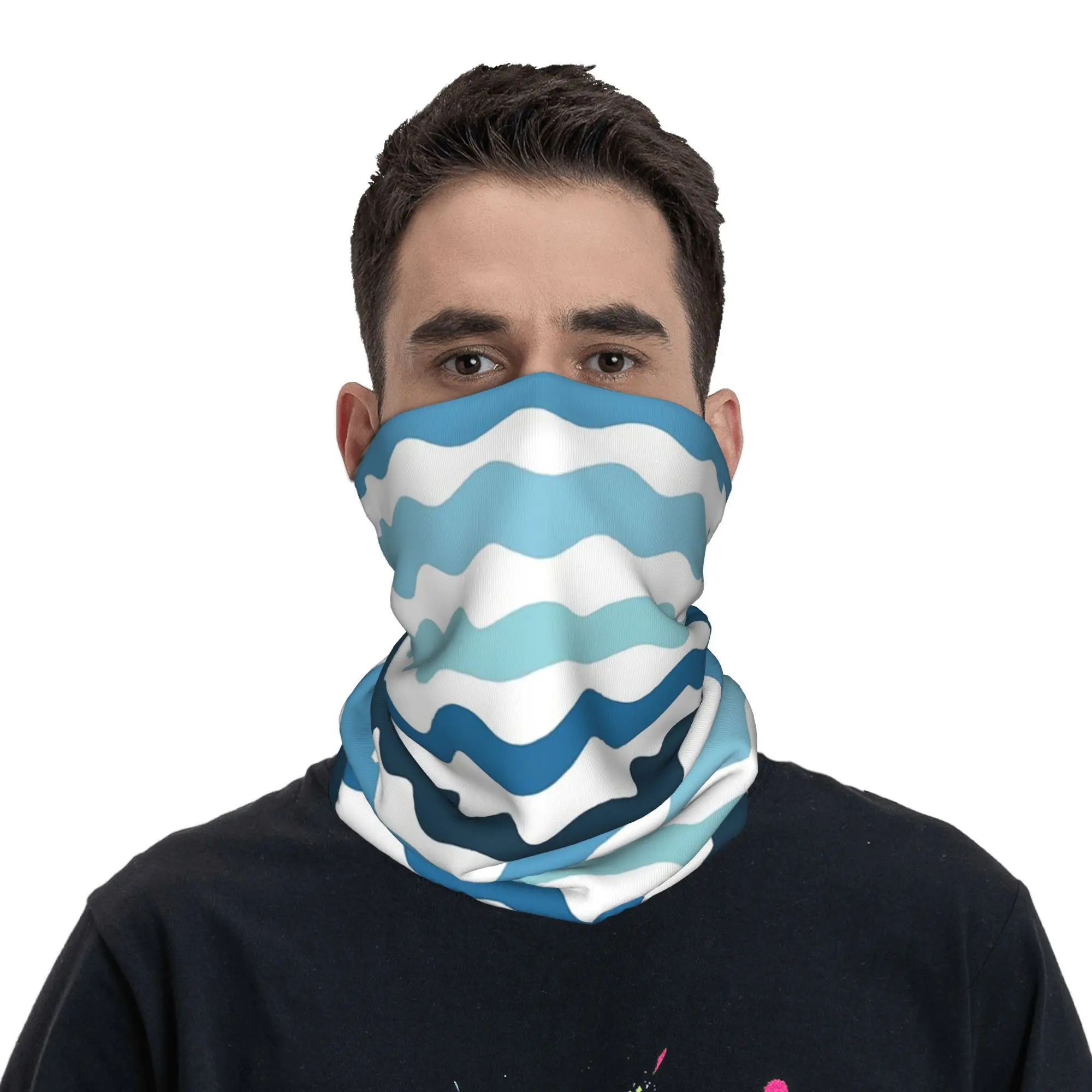 مجردة الأزرق موجة نمط الهدوء المحيط مستوحاة تصميم باندانا غطاء الرقبة المطبوعة التفاف وشاح متعدد الاستخدام عقال المشي لمسافات طويلة الصيد