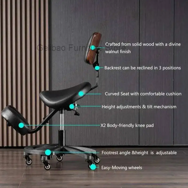 膝立ち椅子 オフィススツール 人間工学に基づいたサドルバックサポート 頑丈な調節可能なローリングニーチェア 歯科サロン スパ用
