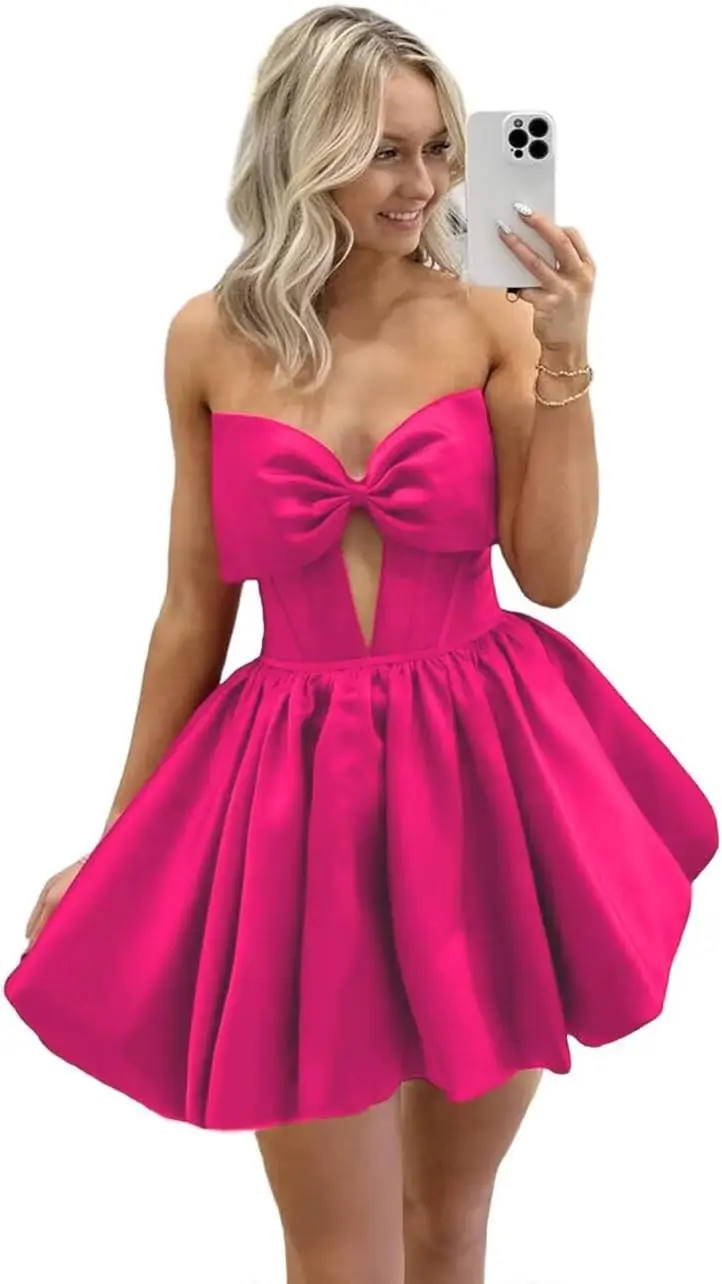 

Подростковое атласное облегающее корсетное платье обратно в школу с бантом, мини-платье трапециевидной формы без бретелек для коктейльной вечеринки, торжественное танцевальное платье