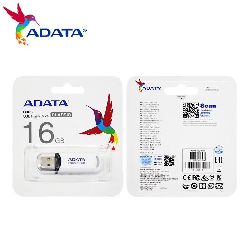 USB-флеш-накопитель ADATA C906 компактный, USB 2,0, 16 ГБ, 32 ГБ