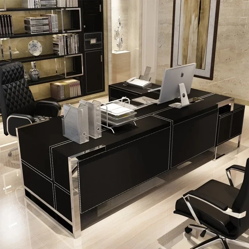 Designer Executive Luxury Desk Manager Leather Modern Black Computer Table Organizer Workstation Escritorio Office Furniture