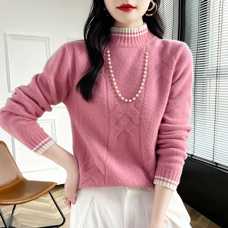 

100% Merino wool new pullover Autumn-winter cashmere sweater Women's turtleneck pullover warm bottom knit shirt top