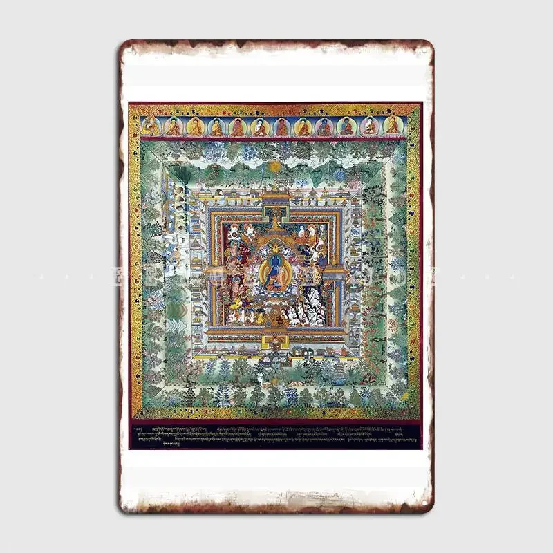 Tibetan Buddhist Blue Medicine Buddha Mandala Thangka Reproduction Metal Sign Bar Cave Create Poster Tin Sign Posters