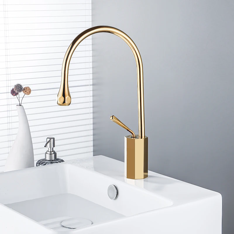 

Luxury gold water drop faucet, all copper, cold and hot washbasin, basin under the counter, hand washing basin, creative i