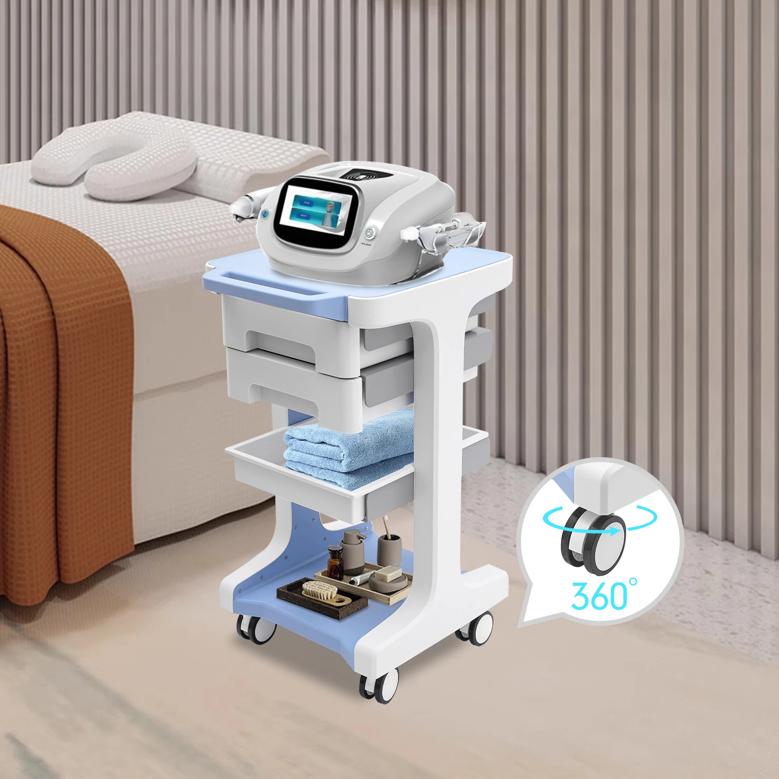 3 Layers ABS Trolley with 2 Drawers Mobile Medical Beauty Salon Storage Cart Shelf Load Capacity 50KG