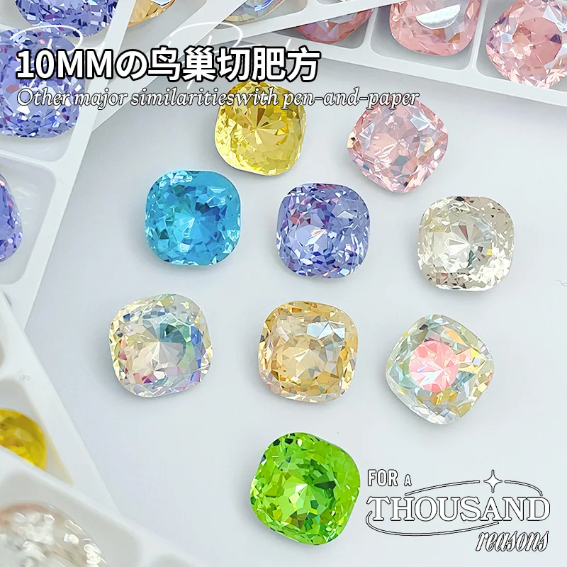 K9 Crystal 10mm Fat Square diamonds Lotus-Shape Facets Pointed bottomed Gems Used for earrings necklaces Nail Jewelry accessory