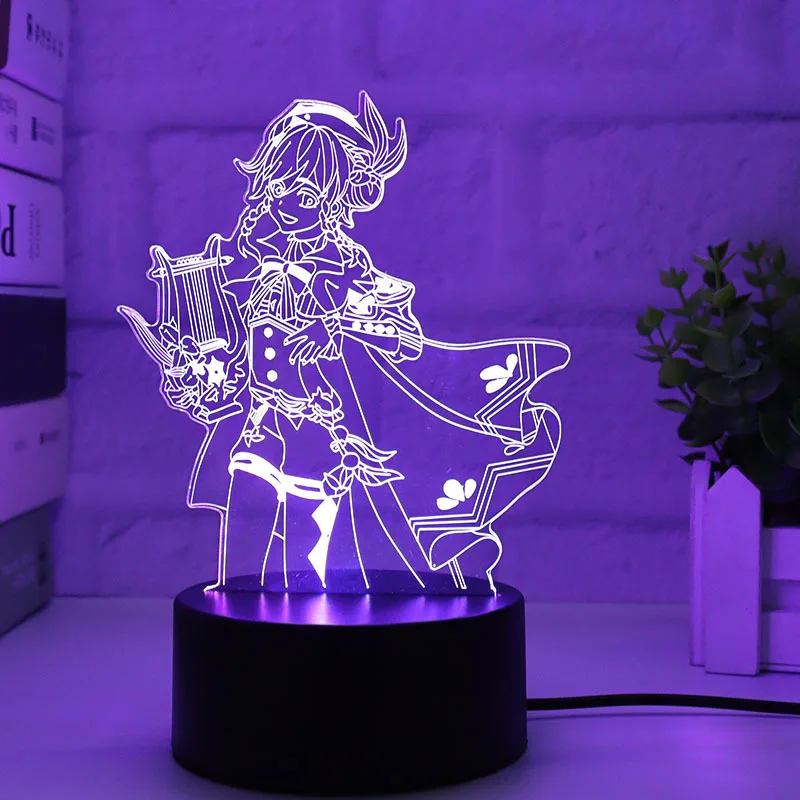 Genshin Impact 3D LED Night Lights Anime Figure Aether Lumine Hu Tao Keqing Klee Qiqi Desk Lamps Kids Kawaii Bedroom Decoration