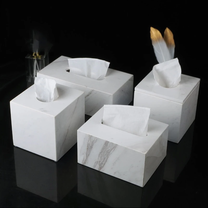 Nordic Natural Marble Tissue Box Bathroom Rectangular Paper Box Hotel Home Decoration Napkin Storage Box Desktop Decoration