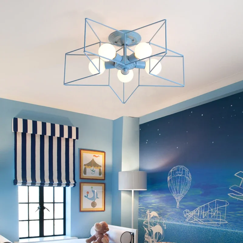 Modern Chandelier For the childrens room Bedroom home Kids girl Pink Star Ceiling lamp indoor Nordic Decor Light Fixtures MJ1114