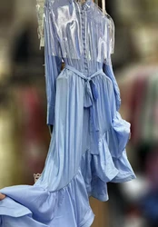 SEQINYY Elegant Midi Dress Summer Spring New Fashion Design Women Runway High Street Vintage Ruffles A-Line Holiday Belt