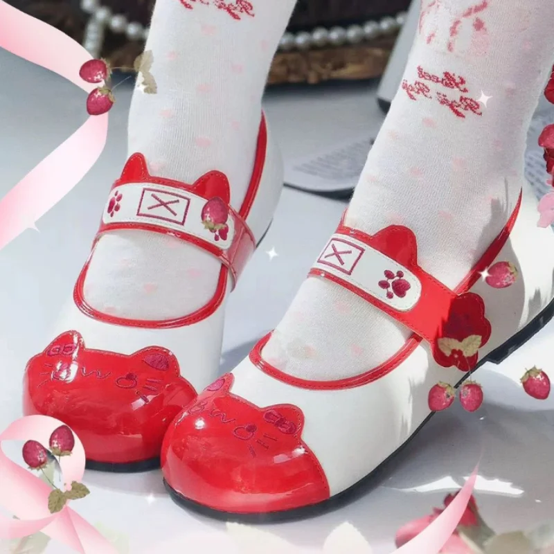 

Оригинальные японские маленькие кожаные туфли Мэри Джейн в стиле Лолиты для милых девочек, модные туфли на низком каблуке с круглым носком и героями мультфильмов