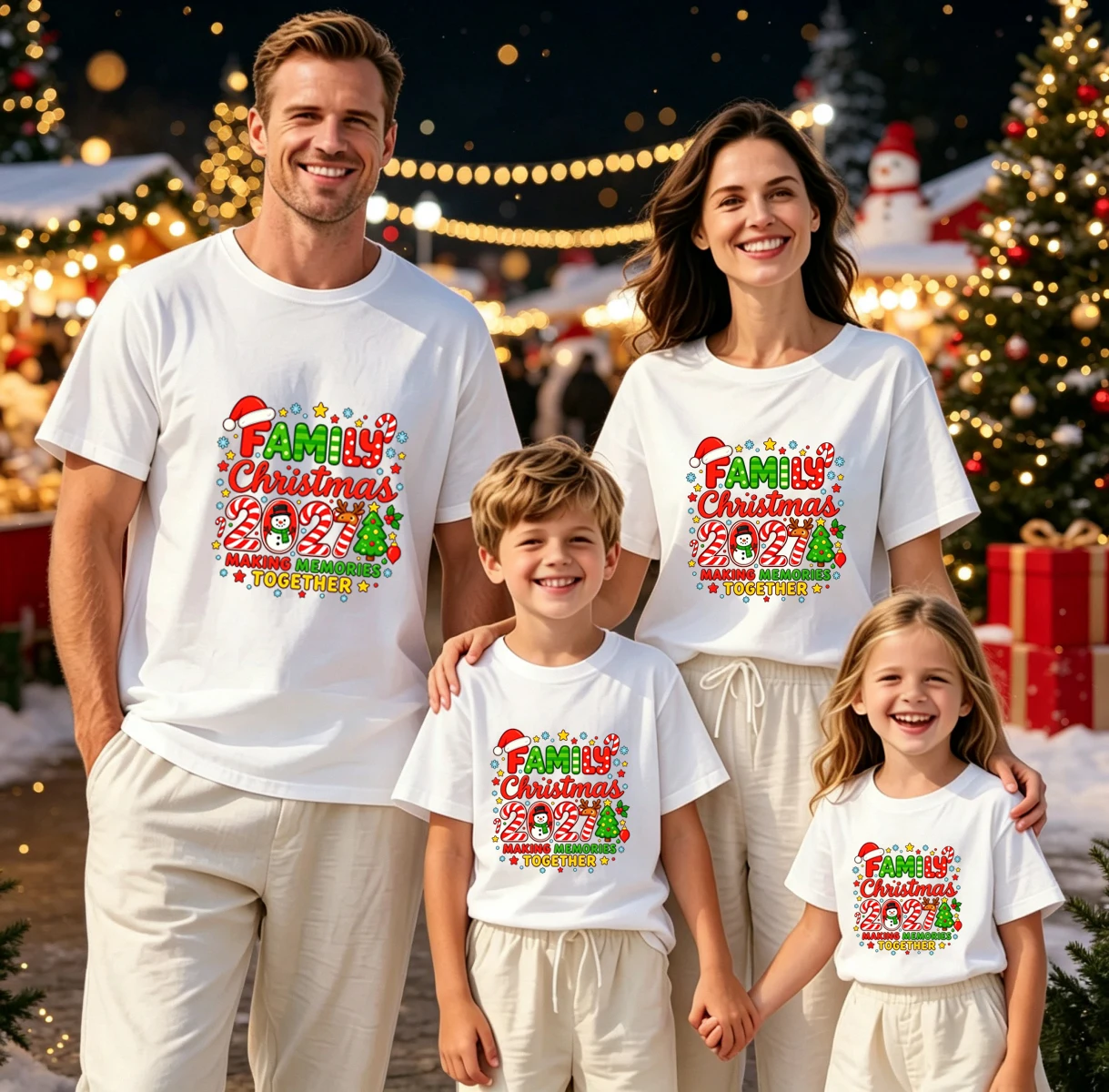 Family Christmas 2027 Matching T-Shirts Making Memories Together Xmas Tee Mom Dad Kids Family Matching Short Sleeve Holiday Tops
