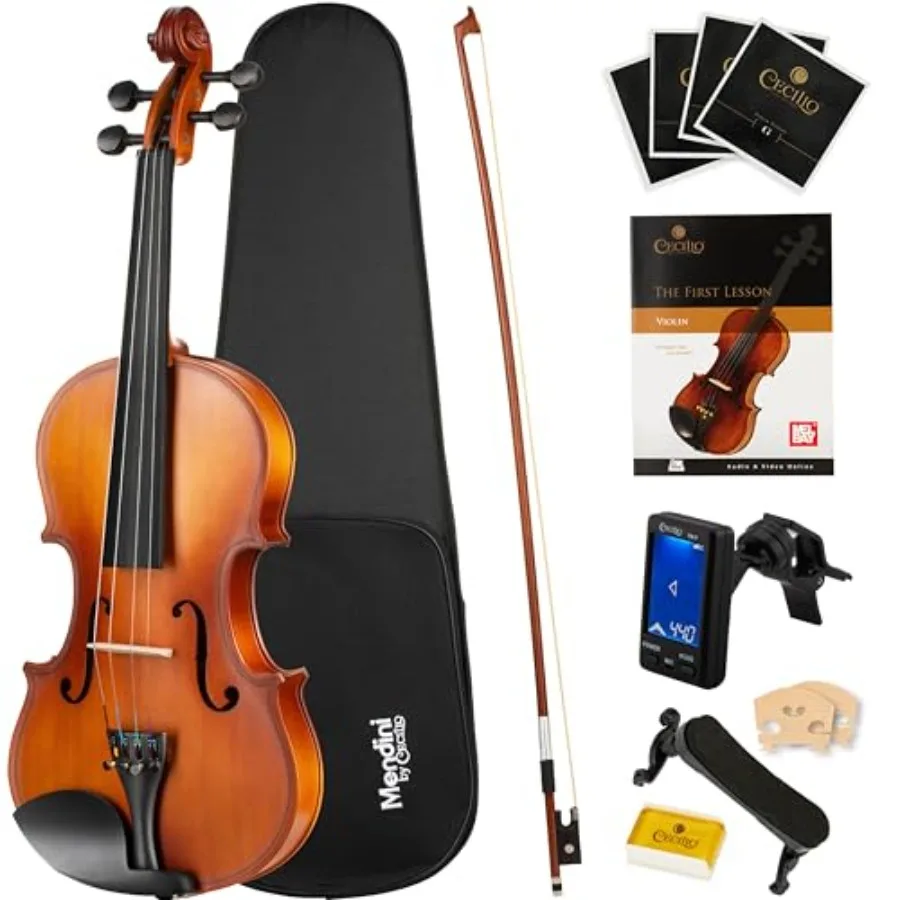 

Violin 4/4 Full Size for Beginners - Solidwood Acoustic Fiddle with Hard Case Black Bow Rosin Tuner Extra Strings Bridge Should