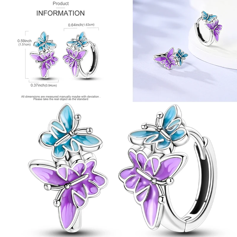925 Sterling Silber Creolen Schmetterling Regenbogen Blume Tulpe Iris Lila Hängeohrringe Schmuck Geschenk für Frauen Mädchen – Detail 16