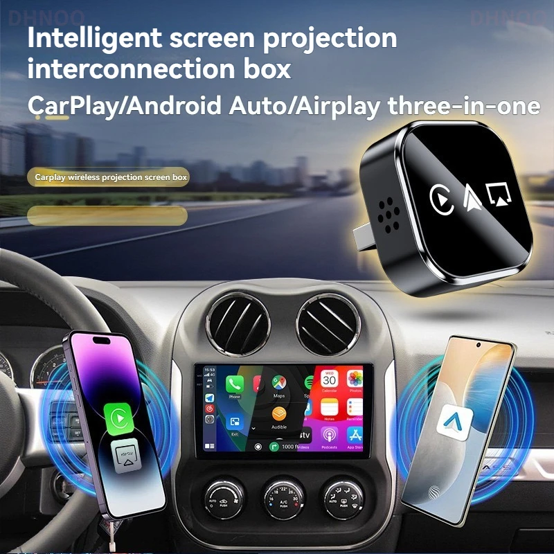 Android Auto Wireless Adaptor 2025 New Wireless CarPlay for iPhone Airplay WiFi Bluetooth Smart AI System 3in1 Car Play Adaptor