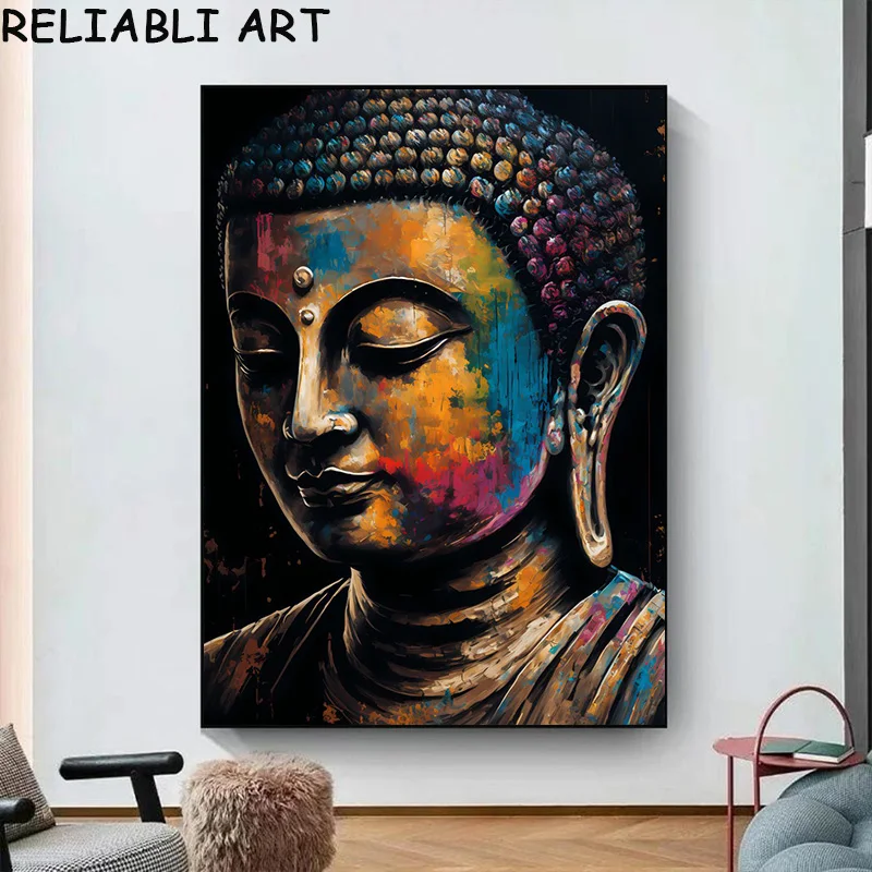 Abstract Lotus Flower Buddha Portrait Poster and Prints, Canvas Painting, Wall Art Pictures for Living Room Home Decor No Frame