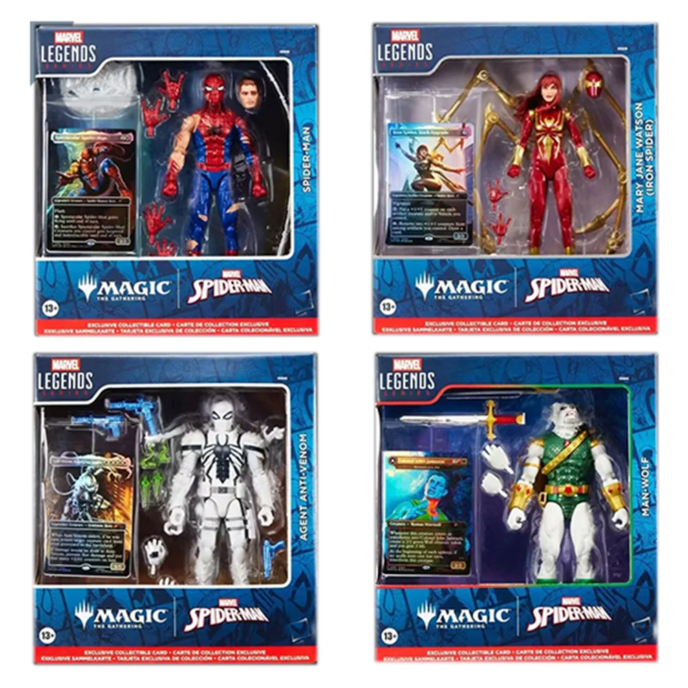 Figuras de acción de Marvel Legends Series Magic The Gathering Mary Jane Watson/Agente Anti-Venom/Man-Lobo/Spider-Man de 6 pulgadas, juguete para coleccionar