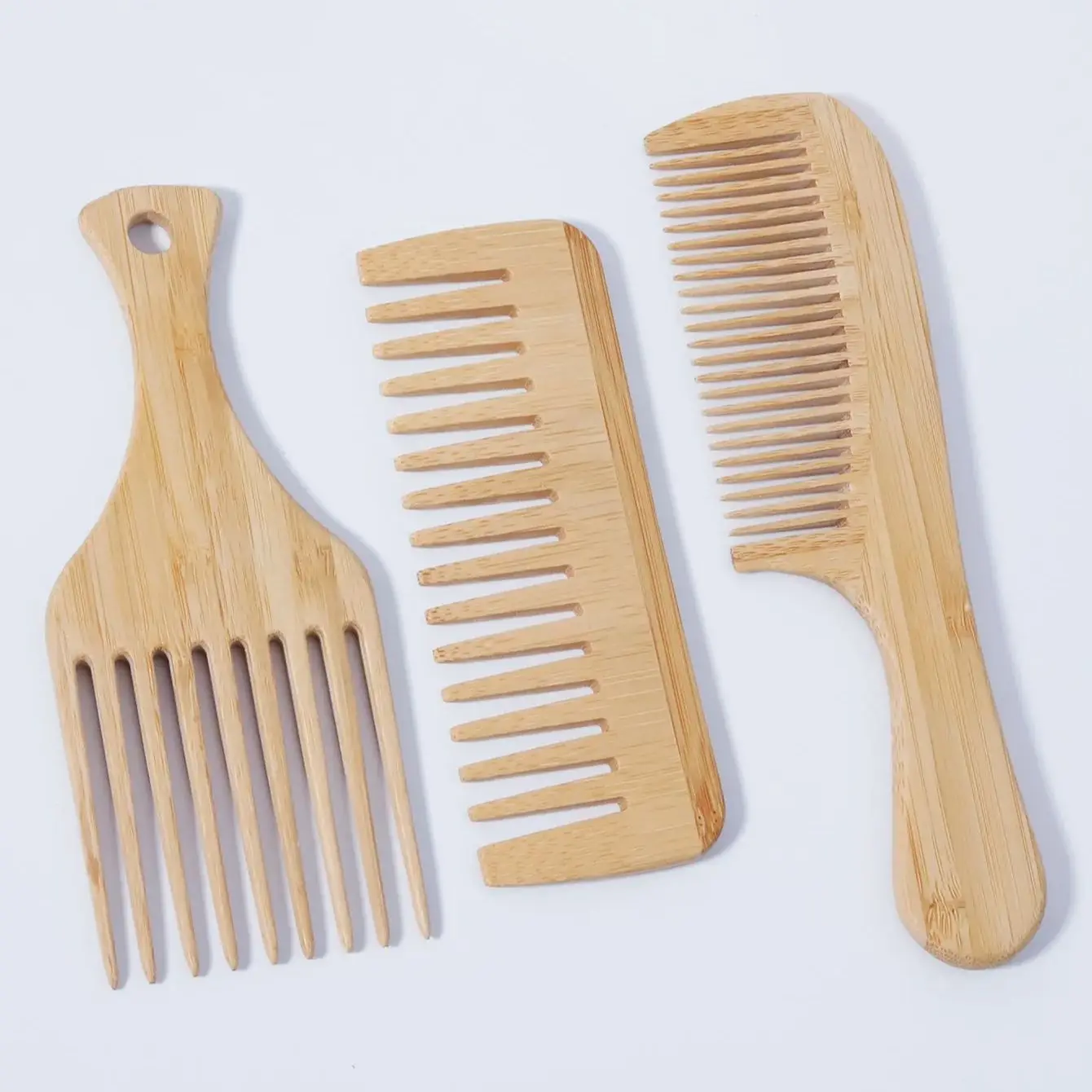 

3pcs Natural Handmade Bamboo Anti Static Combs Set with Wide Tooth, African Combs,Special for real hair wigs