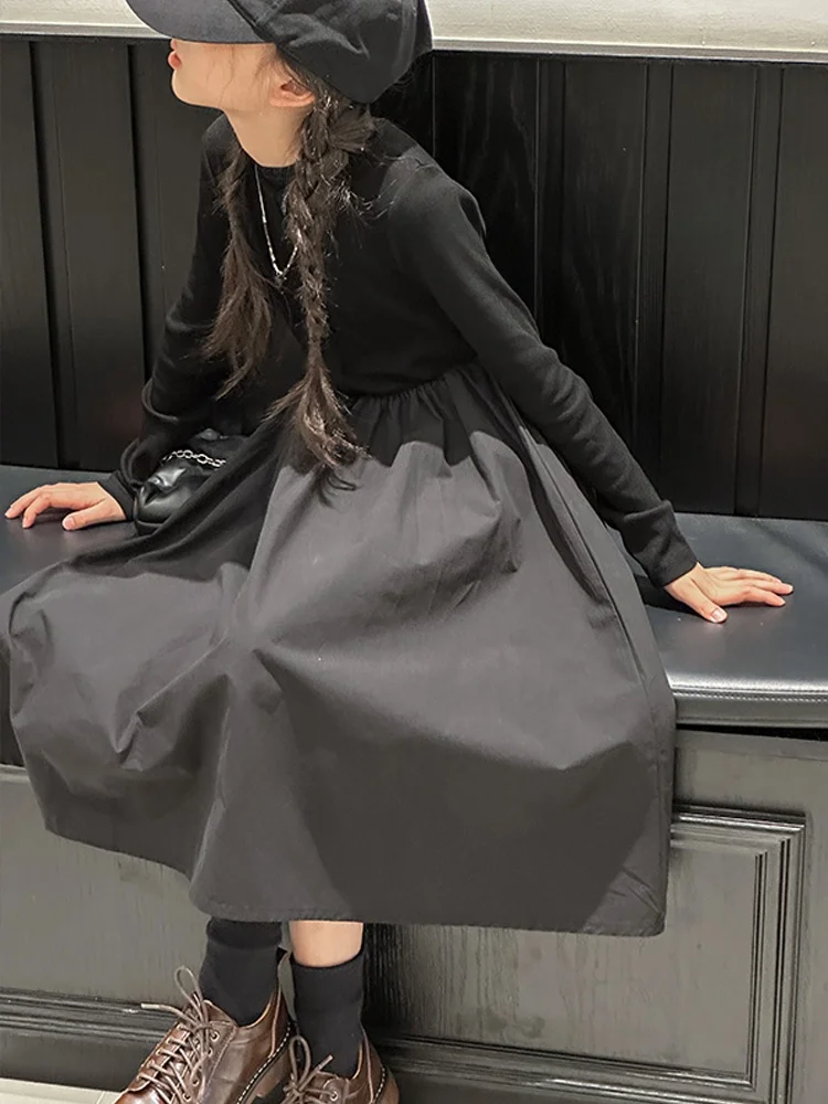 spring-faion-korean-sle-girls-knitted-dr-long-sve-a-line-skirt-high-end-children's-clothing-cotton-polyester-blend