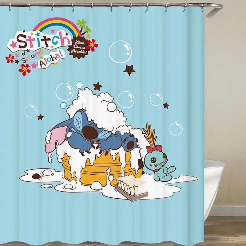 Imagem -02 - Disney-stitch Poliéster Cortina de Chuveiro com Ganchos Cute Cartoon Print Home Decor Banheiro