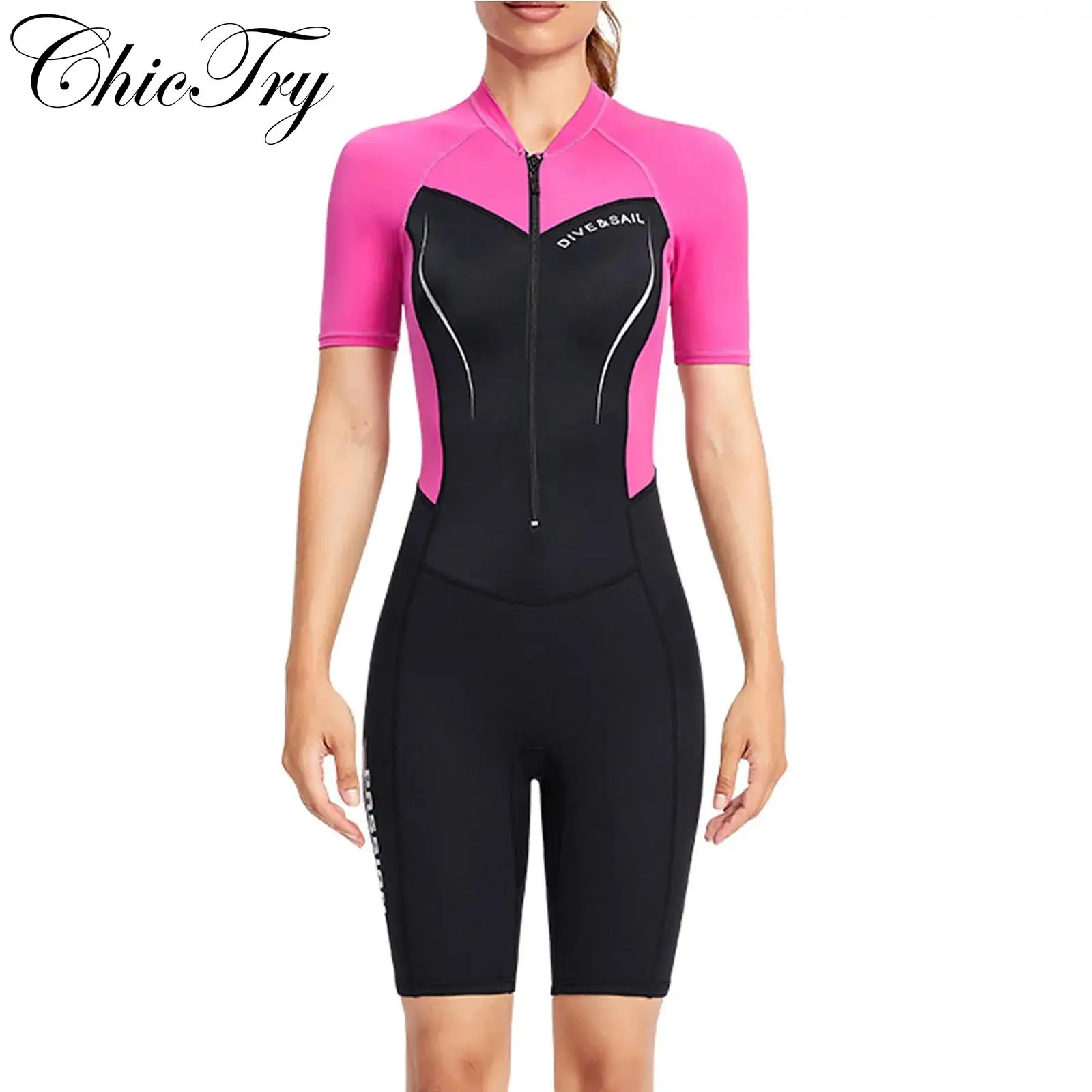 

Womens 1.5mm Neoprene One Piece Athletic Swimsuit Rash Guard Front Zipper Wetsuit Snorkeling Kayaking Surfing Bathing Suits