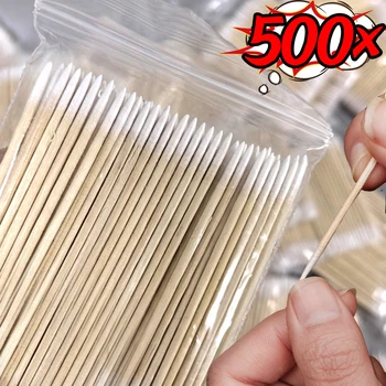 100/300/500pcs עץ הגבות עץ עץ גבבות כותנה ספוגית גלוס מסמן הניקוי מקלות ריסים הרחבה הסיטונאי