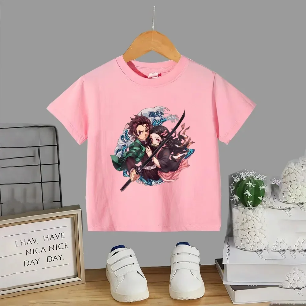 Nezuko Kamado Kimetsu No Yaiba Pink Kid T-shirts Harajuku Kawaii Children's Clothing Cute Boy Girl Tops Baby Gift Drop Ship