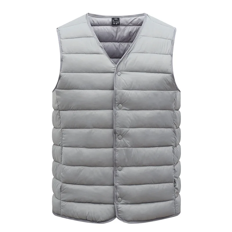 L-5XL Men Ultra Light Down Cotton Vest Jacket Male Winter Warm Liner V-neck Sleeveless Vest Coat For Middle Aged Elderly Dad's C