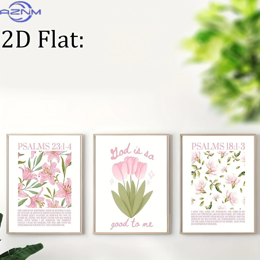 3pcs Pink Bible Verse Wall Art Set - Christian Girls Room Decor with Psalm 23:1, Romans 12:2 & Proverbs 31:8 Scripture - Unfram