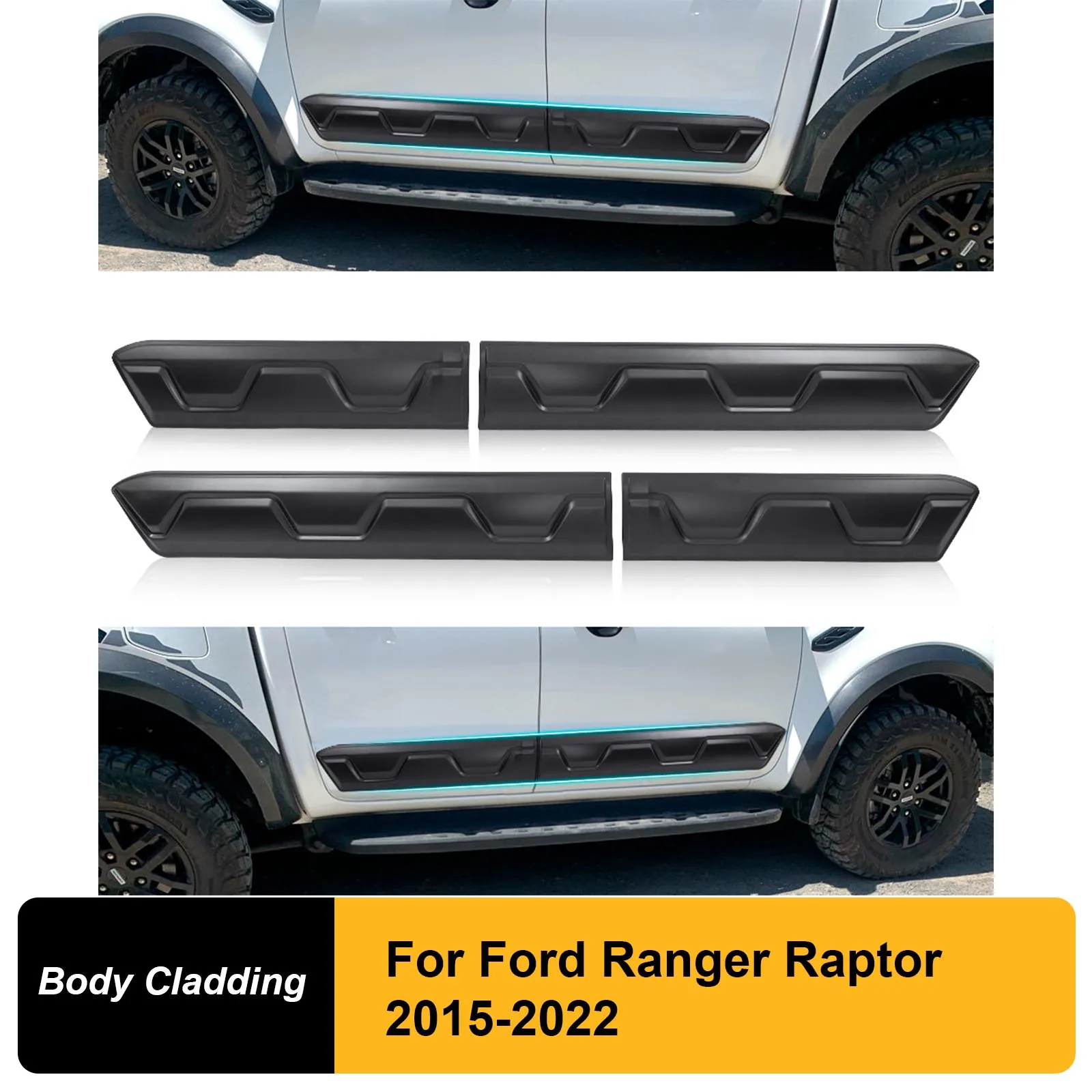 Matte Black Side Body Protector Cover Door Cladding Guard For Ford Ranger Raptor 2015 2016 2017 2018 2019 2020 2021 2022