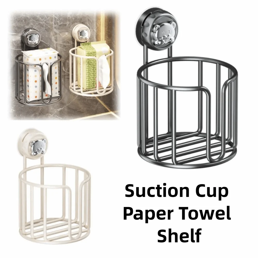 

Wall Mounted Suction Cup Paper Towel Shelf Punch-free Organizer Box Tissue Storage Rack Large Capacity Space Saving