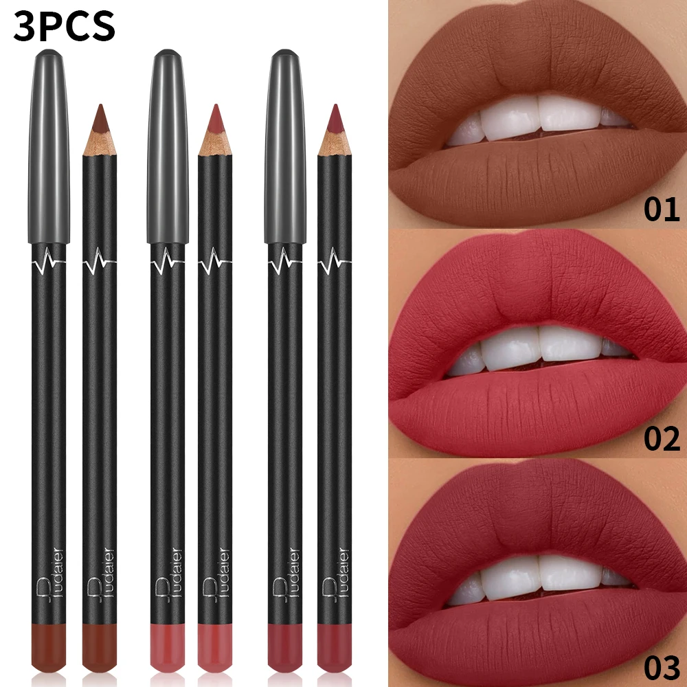 Pudaier Matita labbra opaca impermeabile a 3 colori - Formula a lunga durata, senza trasferimento, finitura opaca, 6 tonalità versatili