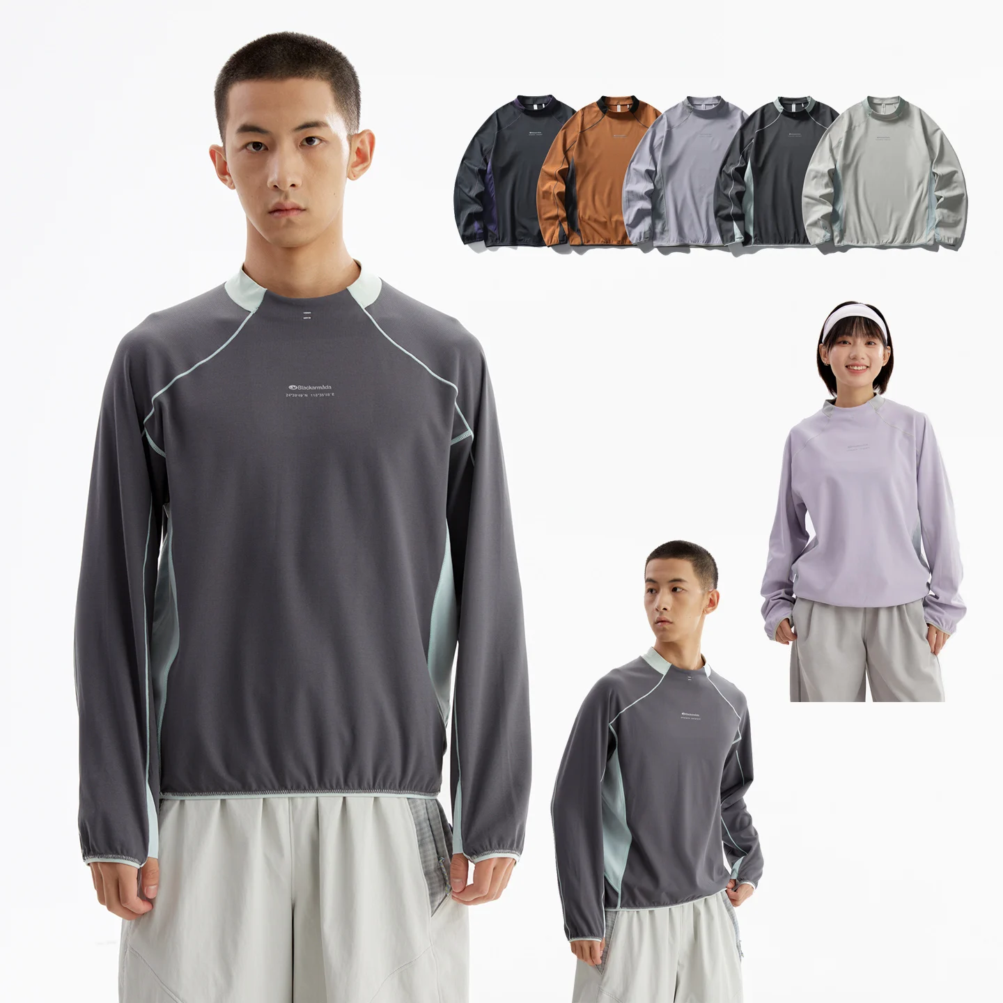 Unisex Outdoor Quick Dry Long Sleeve Tee Sun Protection Reflective Thumb Hole Mock Neck Anti-static Pullover Hiking Fishing Run