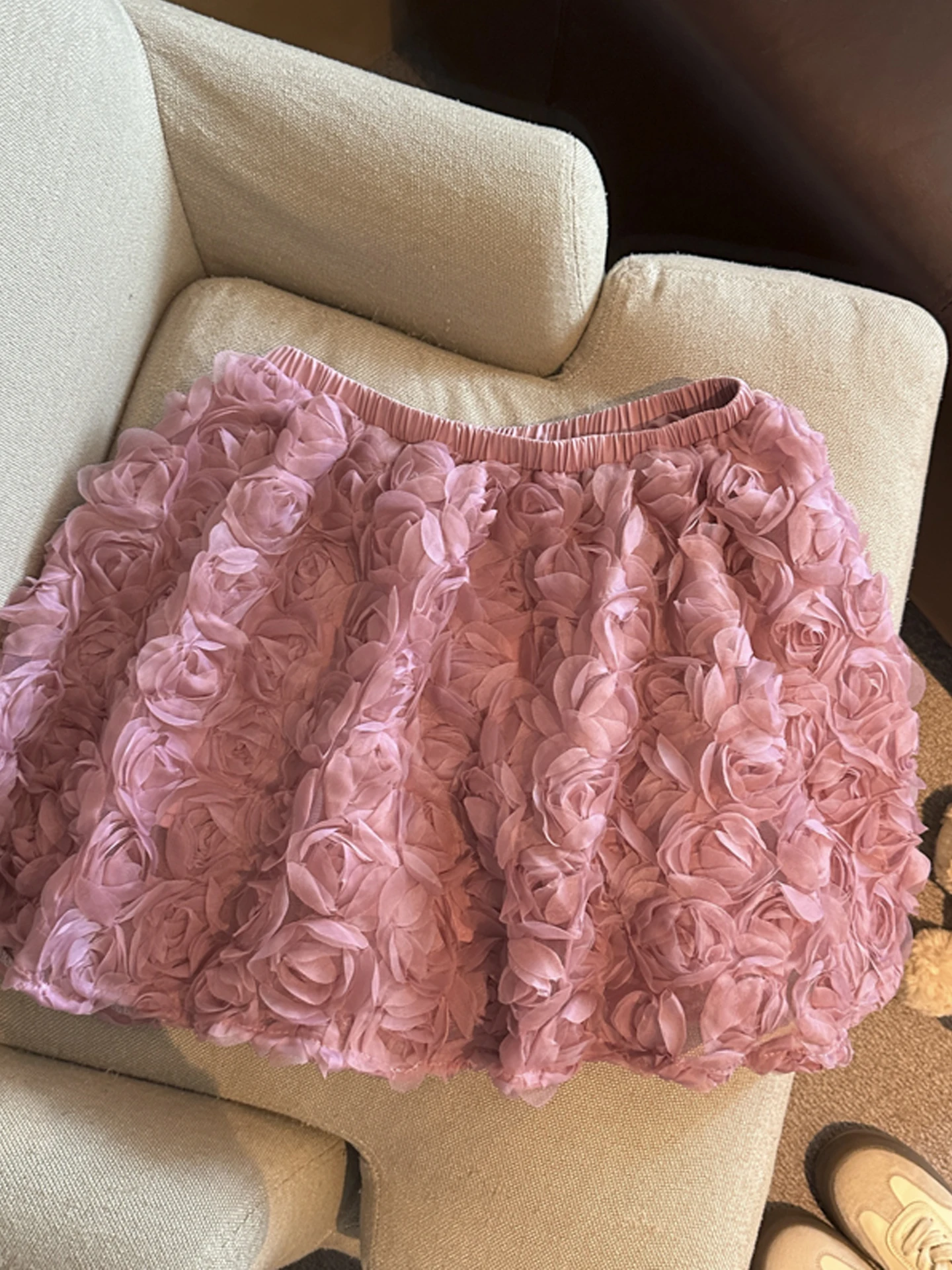 

Розовая юбка-трапеция 3D с цветочным узором для девочек, с высокой талией, пышная короткая юбка для женщин, для повседневной носки, весна-лето, защита от просвечивания