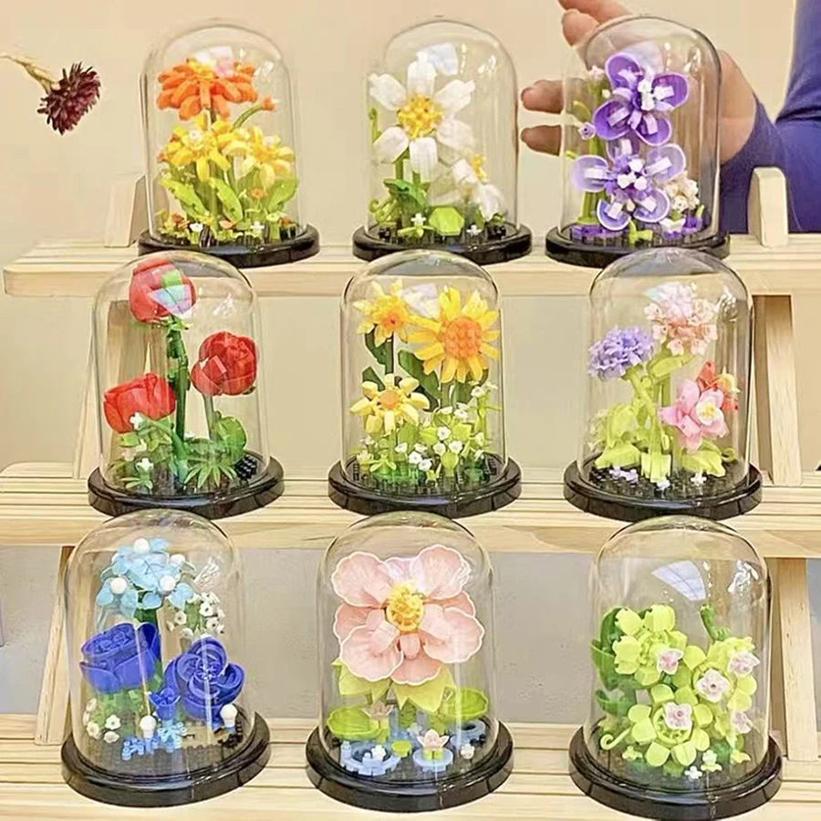 

Building Block Flowers, Roses, Sunflowers, Blue roses. Beautiful Building Block Flowers. Romantic Desktop Ornaments.