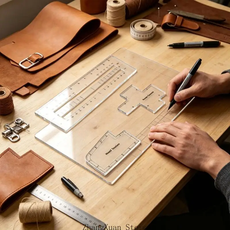 Geldbörsen-Entwurfsanleitung-Set aus klarem Acryl, Nähhilfen für quadratische Taschen zum Zeichnen, Schneiden, Planen und – Detail 10