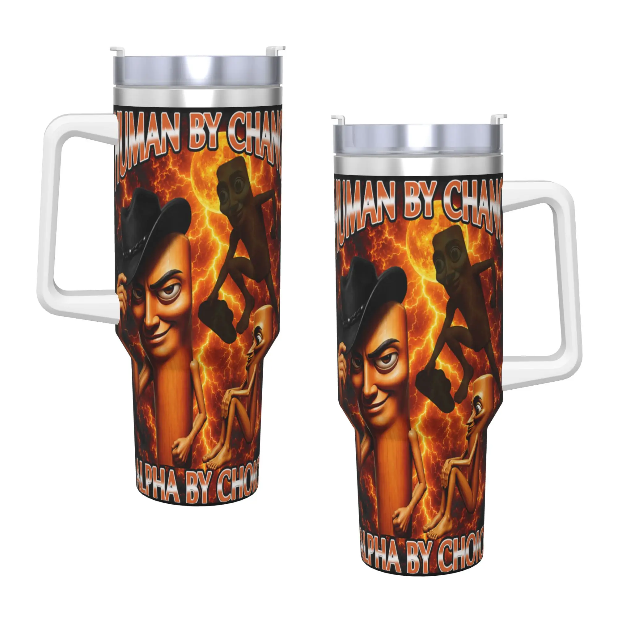 Funny Tung Tung Sahur Human By Chance Alpha By Choice Meme Tumbler  Cold Drink Water Bottle Portable Stainless Steel Coffee Mug