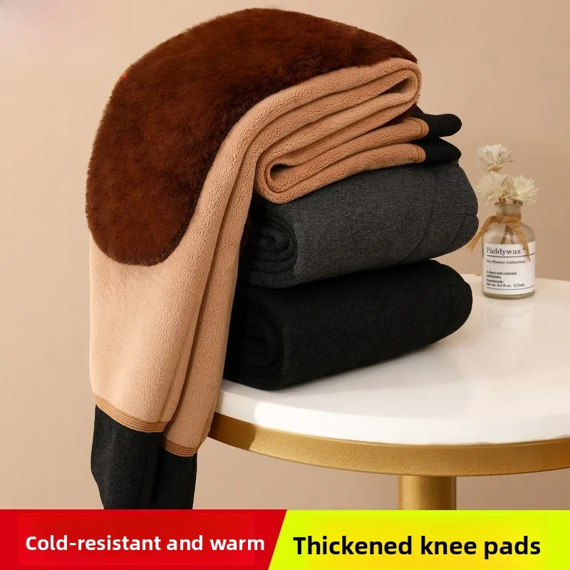 

Men's Thermal Fleece Lined Thickened Underwear Knee Padded Bottoming Pants Warm Cotton Trousers Winter Cold Resistance Fluffy...